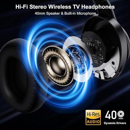 Wireless ANC TV Headphones for Seniors - Active Noise Cancelling, Foldable Bluetooth 5.3 Over-Ear TV Headset with 5-in-1 Transmitter (Optical/Coaxial/USB/RCA/AUX), Hi-Fi Sound, 35H Playtime