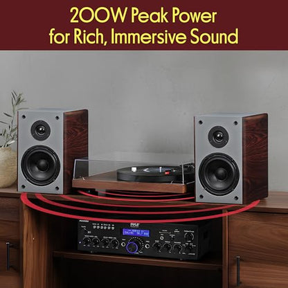 Pyle 5.25” Wired Bookshelf Speakers Pair – 2-Way HiFi Stereo Home Theater Speakers with Silk Dome Tweeter, Woven Woofer, Magnetic Grille and Wall Mount Brackets, Cherry Finish - color: Cherry, size: 5.25 inch