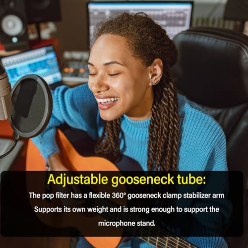 Pop Filter Windscreen Combo, Double Layered Nylon Mesh Microphone with Gooseneck Clip for Blue