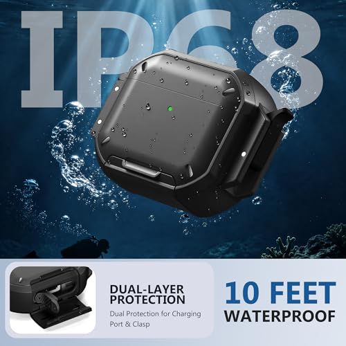 Waterproof Case with Lock for AirPods Pro 3 | IP68 waterproof, Mil-grade drop-proof, Secure lock, Keychain & stand. Hard protection for AirPods Pro 3. - color: Black