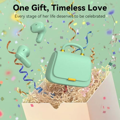 ANCwear Wireless Earbuds with Mini Handbag Case, 22H Playtime, Sage Green | Bluetooth 5.3, 13mm drivers, touch controls and DIY stickers for music, calls, travel, everyday wear and gifting - color: Green Pearl