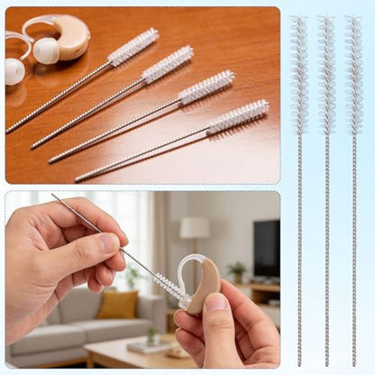 10pcs Hearing Aid Cleaning Brushes, Stainless Steel Hearing Aid Vent Tube Brushes Soft Nylon Bristles Cleaner Tools for Small Holes Earbuds Headphones Accessories