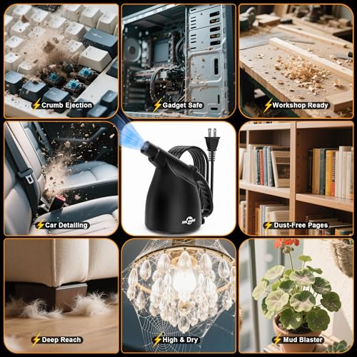 SIN SHINE Compressed Air Duster-110000RPM Super Power Electric Air Duster for Cleaning Dust, Hairs, Crumbs, Scraps for Laptop, Computer, Replaces Compressed Air Cans & Canned Air (Jet-Black