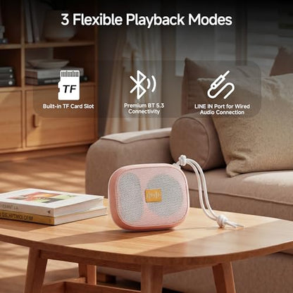 FunHub Waterproof Bluetooth Shower Speaker, Small & Light with Anti-Slip Sides, 3 Play Modes, FM Radio, Bluetooth 5.3 Immersive Stereo Sound (TWS), for Bathroom, Pool, Beach & Outdoor Party – Pink - color: Pink