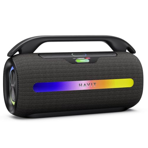 havit Outdoor Bluetooth Speaker, 120W Peak Loud Speakers with Deep Bass, Portable Wireless Speaker IPX6 Waterproof, RGB Light, 12H Playtime, TWS Stereo, EQ, for Party, Beach, Camping, Backyard, Garage