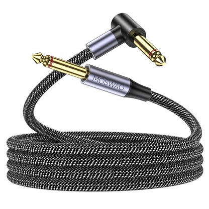 MOSWAG 1/4 Electric Instrument Cable 33FT, Guitar Cord, Right Angle 1/4 Instrument Cable, 6.35mm Right Angled Mono Jack TS Cable Compatible with Bass, Guitar, Amplifier - size: 32 ft