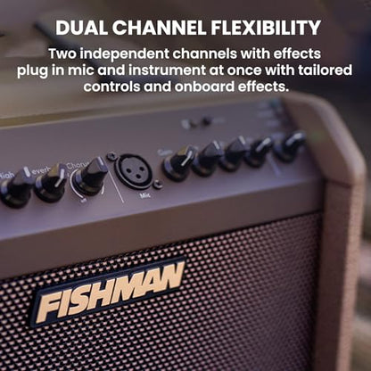 Fishman Loudbox Mini Charge Battery-Powered 60-Watt Acoustic Guitar Combo Amplifier Bundle with Gearlux XLR Cable, Instrument Cable, and Austin Bazaar Polishing Cloth - size: Mini Charge 60W