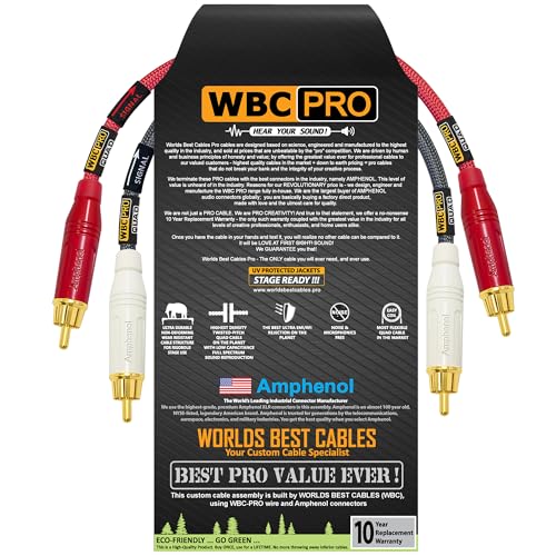 1 Foot RCA Cable Pair - WBC-PRO-Quad Ultra-Silent, Ultra-Flexible, Star-Quad Audiophile & Pro-Grade Audio Interconnect Cable with Amphenol ACPR Gold RCA Plugs - Gray & Red Jacket - Directional
