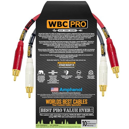 1 Foot RCA Cable Pair - WBC-PRO-Quad Ultra-Silent, Ultra-Flexible, Star-Quad Audiophile & Pro-Grade Audio Interconnect Cable with Amphenol ACPR Gold RCA Plugs - Gray & Red Jacket - Directional