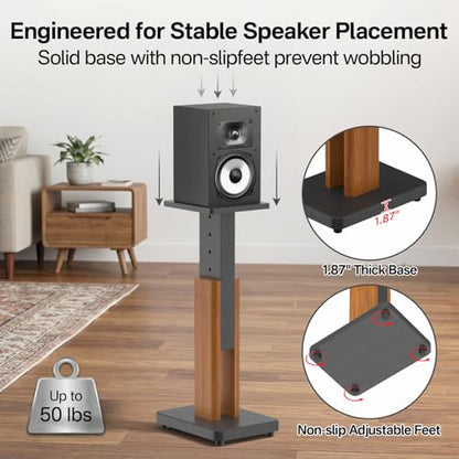Wood Speaker Stands Pair for Polk ES15/ES20/XT15/XT20/T15/R100/R200 Surround Speaker Stands - Height Adjustable Extend 18" to 28", Floor Speaker Stand for Polk Bookshelf Speaker Stands Up to 50Lbs