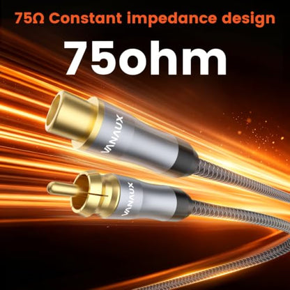 VANAUX Subwoofer Extension Cable,Male to Female Coaxial Cable,RCA Digital Audio Cord 75 ohm Gold-Plated with Braided Jacket for Home Theater,TV,Amplifier, Speaker(26ft/8m) - size: 26ft/8m, style: Male to Female-Grey