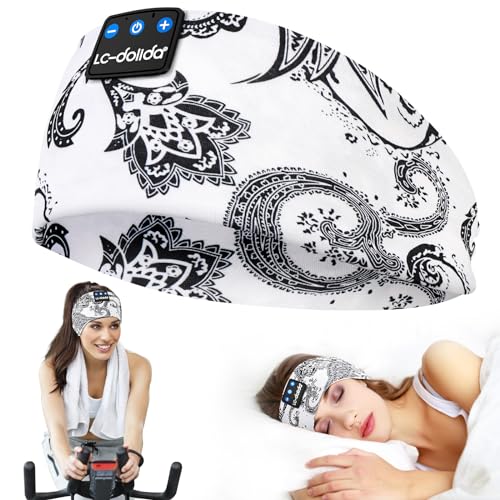 LC-dolida Sleep Headphones Bluetooth Wireless Headphones with Thin HD Stereo Speakers Perfect for Side Sleepers, Sport, Yoga, Travel - color: Boho White