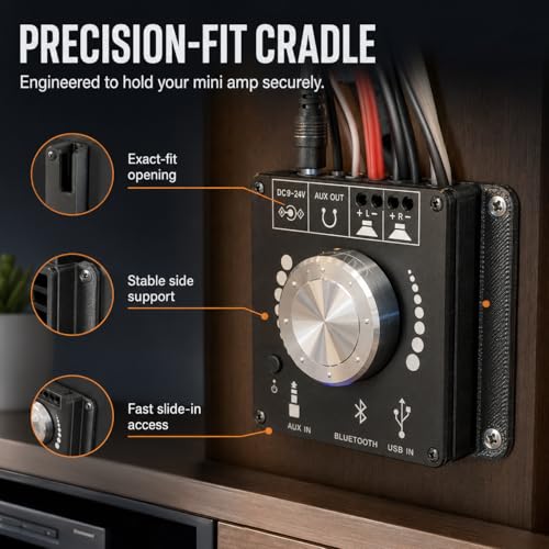 SplashNColor Wall Mount Bracket for Wuzhi Audio ZK-502H Bluetooth Amplifier – Space-Saving Holder | Screw-in Installation | Keeps Mini Amp Secure and Off the Desk | Home Audio
