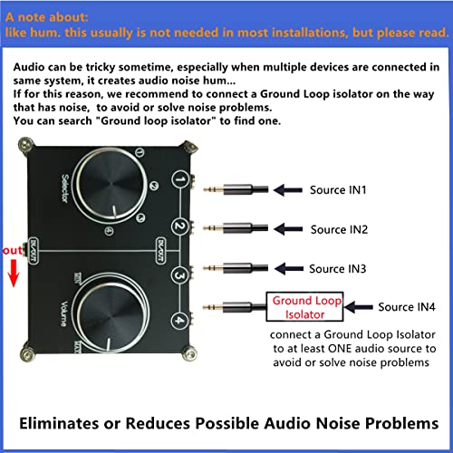 3.5mm AUX Cable Switcher, 4 Input 1 Output, AUX 1/8" Source Stereo Splitter, Audio Selector Box, Signal Switch with Volume Control for Home Audio - color: 4 ports 3.5mm switch(4 IN 1 OUT)