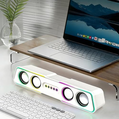 USB Powered Stereo Desktop Soundbar, Wired Audio Speaker with Volume Adjustment - color: White