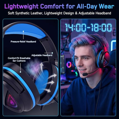 Mormoque H20 Stereo Gaming Headset with Adapter Kit-Includes 3.5mm,USB-C,USB-A,PC Splitter,for PC, PS5, PS4,Xbox, Switch,X|S,Over-Ear Noise Cancelling Wired Headphones with Microphone for phone,Laptop