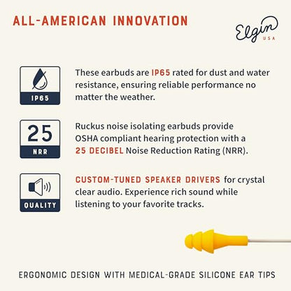 Elgin Ruckus+ Earplug Earbuds with Mic, Wired Earbuds - color: Gravel Gray, style: Ruckus+