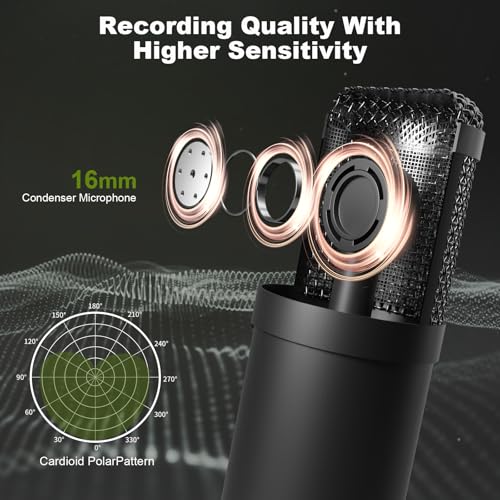 Podcast Equipment Bundle for 2, Audio Interface Mixer with Condenser Microphones, Noise Cancellation, Voice Change, 48V Phantom for Podcasting, Streaming, Recording, Gaming, TikTok, PC, Phone (V1)