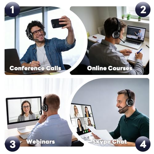 Bluetooth Headset, Wireless Headset with Mic for Work, Advanced AI Noise Cancelling Microphone (Clear Calls & Mic Mute), Bluetooth 5.3, USB Dongle, Headphones with Mic, for PC/Zoom/Office - color: Black