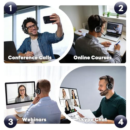 Bluetooth Headset, Wireless Headset with Mic for Work, Advanced AI Noise Cancelling Microphone (Clear Calls & Mic Mute), Bluetooth 5.3, USB Dongle, Headphones with Mic, for PC/Zoom/Office - color: Black