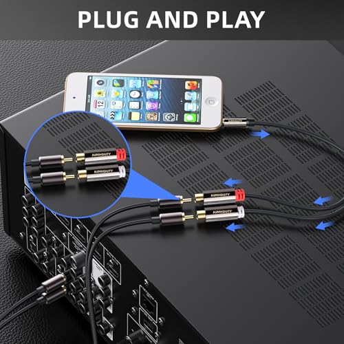 AUX to RCA Y Splitter Cable 2-Pack, 3.5mm Male to 2RCA Female Stereo Audio Adapter, 1/8 to RCA Connector, 0.7FT Hi-Fi Sound Auxiliary Stereo Audio Cord for iPhone, Tablet, Computer, MP3, Speaker