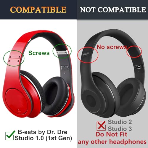 SOULWIT Replacement Ear Pads Cushions for Monster Beats Studio 1.0 (1 st Gen) Headphones by Dr. Dre (Do Not Fit Studio 2 and Studio 3), Earpads with Soft Protein Leather (Black) - color: Black
