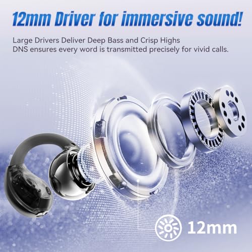 King Lucky i121 Open Ear Clip On Earbuds Wireless Bluetooth Ear Clip Headphones with Mic,Noise Cancelling, Waterproof IPX4,for Small Ears,Perfect for Running,Sports,and Glasses Wearers (03-Black) - color: 03-Black