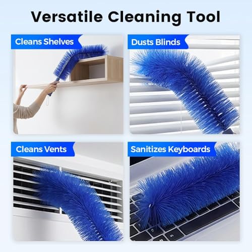 Fan Cleaning Brush, Bendable Cobweb Duster Cobweb Duster, 2026 New Microfiber Head Dusting Brush, Washable ldeal for Electric Fans Air Conditioning, Home Car Vents, Curtain (Blue+Grey#1) - color: Blue+grey#1