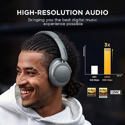 1MORE SonoFlow Active Noise Cancelling Headphones, Bluetooth Headphones with LDAC for Hi-Res Wireless Audio, 70H Playtime, Clear Calls, Preset EQ Via App, Silver