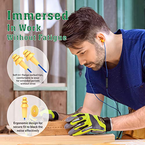 MIPEACE Work Earbuds Headphones,Safety Industrial Ear Plugs Headphones with mic and Volume Control- Noise Reduction Earphones for Work Construction