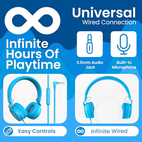 Puro Sound Labs - Kids Headphones, Volume-Limiting 85dB, PuroBasic, Blue | Wired Headphones, Comfortable Headphones for Kids, Compatible with PCs, Smartphones & Tablets, Ideal for School & Travel