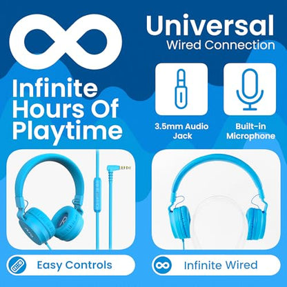Puro Sound Labs - Kids Headphones, Volume-Limiting 85dB, PuroBasic, Blue | Wired Headphones, Comfortable Headphones for Kids, Compatible with PCs, Smartphones & Tablets, Ideal for School & Travel