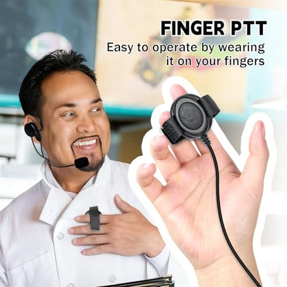 Behind-the-Head Walkie Talkie Earpiece with PTT Mic, Kevlar Reinforced Cable,Compatible with Midland GXT LXT X-Talker 2-Pin Radios, Clear Sound Headset for Construction Security