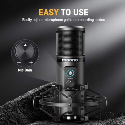 MAONO USB Condenser PC Microphone for Record Podcast Stream Singing Vocal