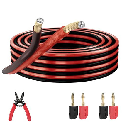 16AWG Speaker Wire 50 FT, 16/2 Gauge Audio Speaker Wire Kits with Cable Cutter Banana Plugs Tool, Polarity Marker, 2 Conductors Zipper Wire for Car Speakers Stereo, Home Theater, Surround Sound,CCA - size: 50 FT, style: 16 AWG