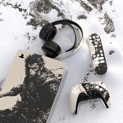 PlayVital Full Set Skin Decal for ps5 Console Digital Edition, Sticker Vinyl Decal Cover for ps5 Controller & Charging Station & Headset & Media Remote - Inkblade Wukong - color: Inkblade Wukong
