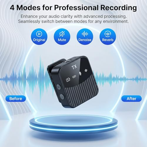 Wireless Lavalier Microphone, Mini Compact Lapel Mic with Magnetic Clip & Charging Case, 25H Long Battery Life, Noise Reduction, Dual Interface for iPhone Android Video Recording Vlogging Podcast