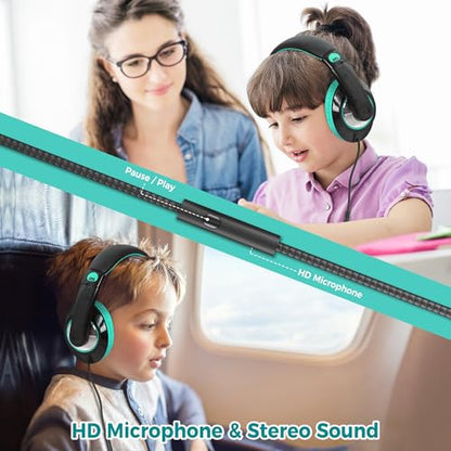 rockpapa Comfort+ Kids Headphones with Microphone, Boys Girls Student Over-Ear Headphones Wired Foldable for School Classroom Laptop PC Computer Tablet Black Teal - color: Teal