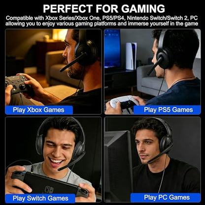 Wired Gaming Headset with Mic for Xbox/PS5/PS4/Switch/PC/Laptop/Tablet/Phone, Over-Ear Headphones with USB-A/C & 3.5mm Jacks/330° Rotating Microphone/In-line Control for Home Office Business Work - style: Double Ear - Vertical Mic