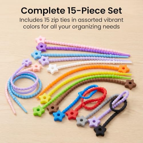 15Pcs Star Silicone Zip Ties, Reusable Self-Locking Straps - color: 15pcs- Star Cable Ties