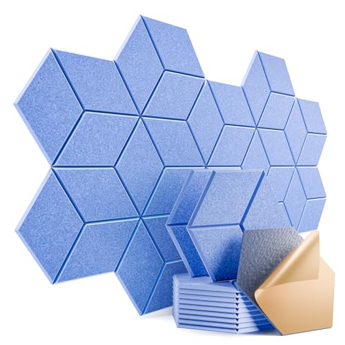12 Pack Self-Adhesive Acoustic Panels 12" X 10" X 0.4" - Sound Proof Foam Panels with High Density, Y-Lined Design, Flame Resistant, Absorb Noise and Eliminate Echoes(Steel Blue) - color: Steel Blue, size: Y-Cut Hexagon 12 Pack