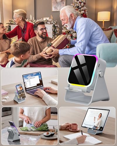 Induction Speaker 5-in-1 Bluetooth Audio for iPhone Android with Phone Stand | Adjustable Desktop Phone Holder with Charger & RGB Light, Cool Tech Gadgets Gifts for Men Women Teens Gray