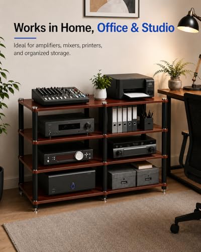 4 Tier Heavy Duty AV Media Stand, Stereo Stands and Racks, Teak | Audio Tower HIFI Rack Stereo Shelf 352 lb Load Capacity, vibration-dampening feet, open ventilation, Built for Hi-Fi systems - color: Teak, size: 4 tier