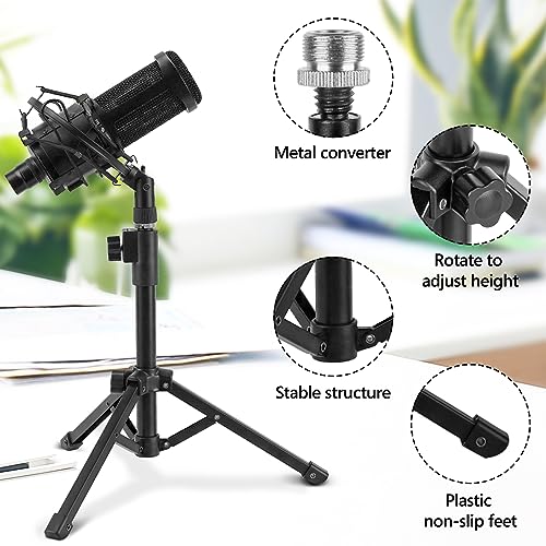 Geekria for Creators Telescoping Tabletop Tripod Microphone Stand, Desktop Mic Stand with Foldable Non-Slip Feet, Compatible with ATH AT2020, AKG P120, P220, CAD Audio GXL1800