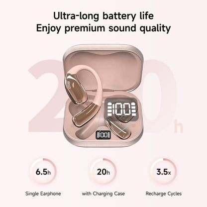 A51 Open Ear Headphones, True Wireless Earbuds with Mic & Earhooks | Deep Bass Sound, 20H Playtime & Digital Display, AI Clear Calls, Secure Comfortable Fit - Running, Sport, Meeting (RoseGold) - color: RoseGold