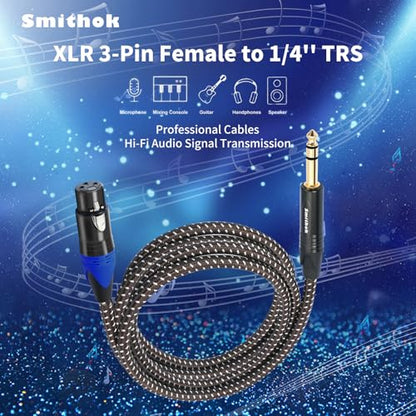 Smithok 1/4 to XLR Cable,Heavy Duty Nylon Braided,Gold Plated Plug,Balanced 1/4" TRS (Quarter Inch 6.35mm) to 3pin XLR Female Patch Cable, Microphone Cable, for Speaker,Mixer-10ft(3M) - size: 1 Pack 10.0 ft