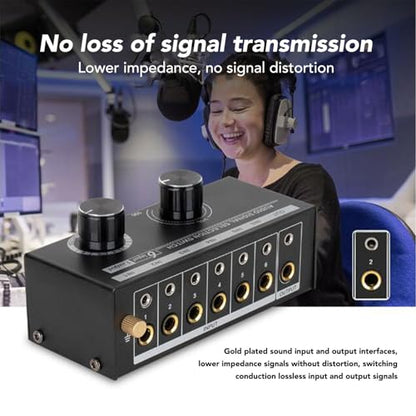 6 Way Sound Switcher, 6 Input 1 Output Sound Switcher Volume Control 3.5mm 6.35mm Sound Signal Selector