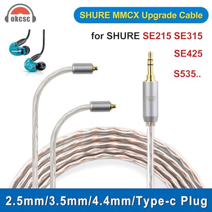 4 Core MMCX to 3.5MM for Shure MMCX Upgrade Cable for SE215 SE315 SE425 SE535 SE535LTD SE846 FH9 FA9 FH5S BGVP UE900s T2 T3 AK T8iE XELENTO Remote FH1 F9 F9PRO AM05 W80 3.94FT - size: 3.5MM