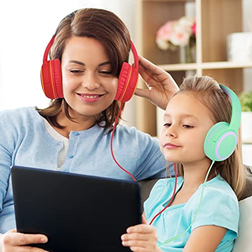 JOMILIN A10 Kids Headphones with Microphone, Folding Portable Wired Headphones with 1.5M No-Tangle Cord for Smartphone Tablet Computer MP3/4 (Green)