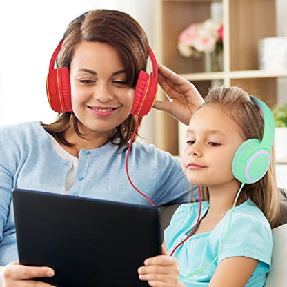 JOMILIN A10 Kids Headphones with Microphone, Folding Portable Wired Headphones with 1.5M No-Tangle Cord for Smartphone Tablet Computer MP3/4 (Green)